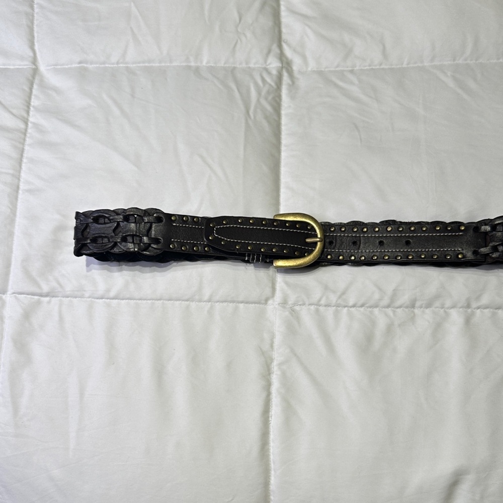 Stylish Black Braided Belt with Gold Buckle